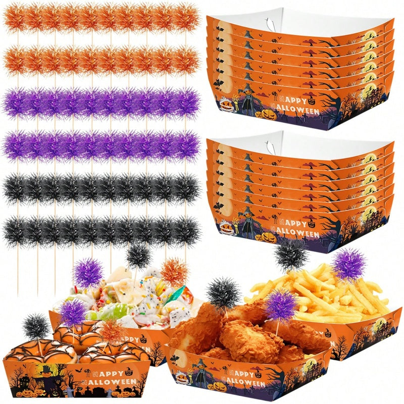 12 Pack Halloween Disposable Serving Trays with Foil Frill