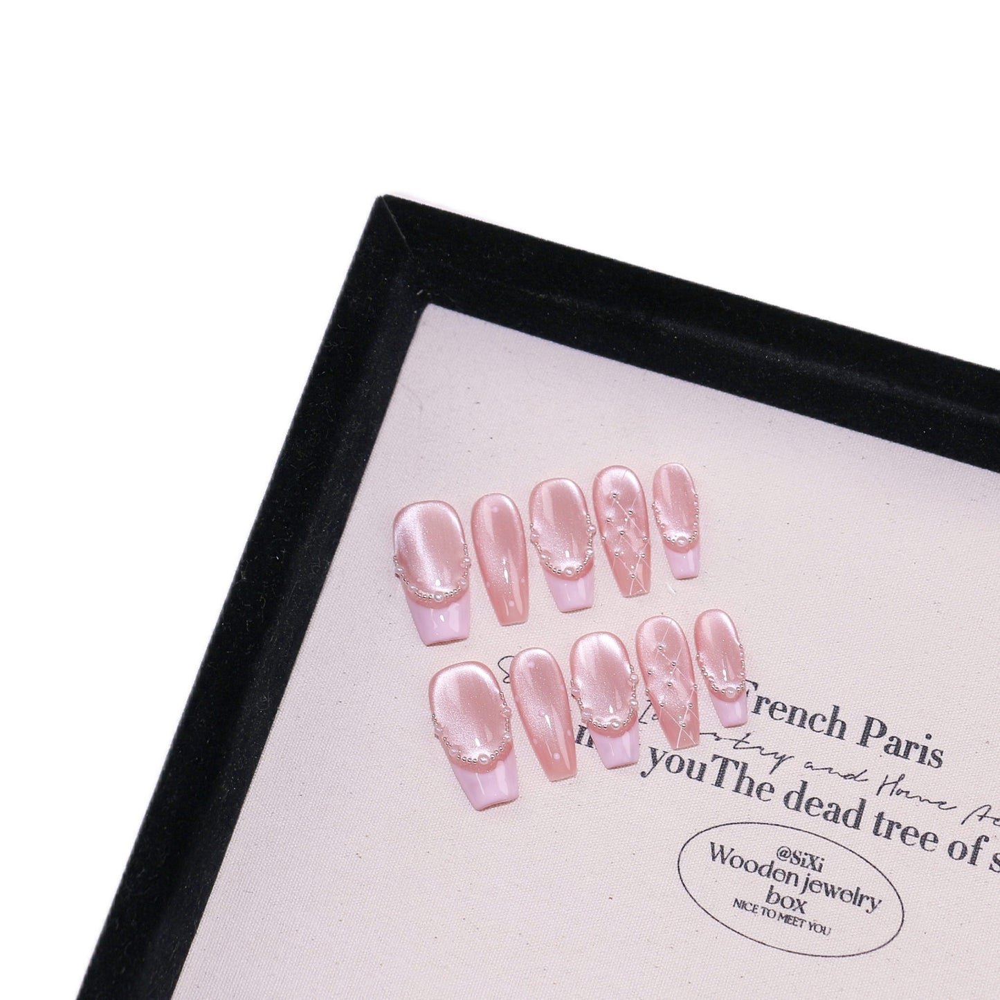 French Pearl Herringbone Cat Eye Nail Stickers - Detachable Nail Art Kit