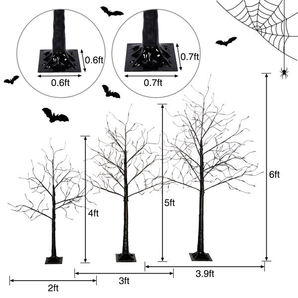 Halloween Ghost Trees Set with Purple LED Lights - 3 Sizes