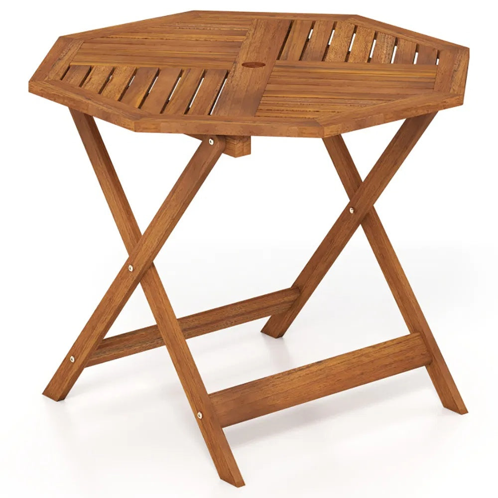 35.5 Inch Solid Wood Octagon Patio Dining Table with Umbrella Hole
