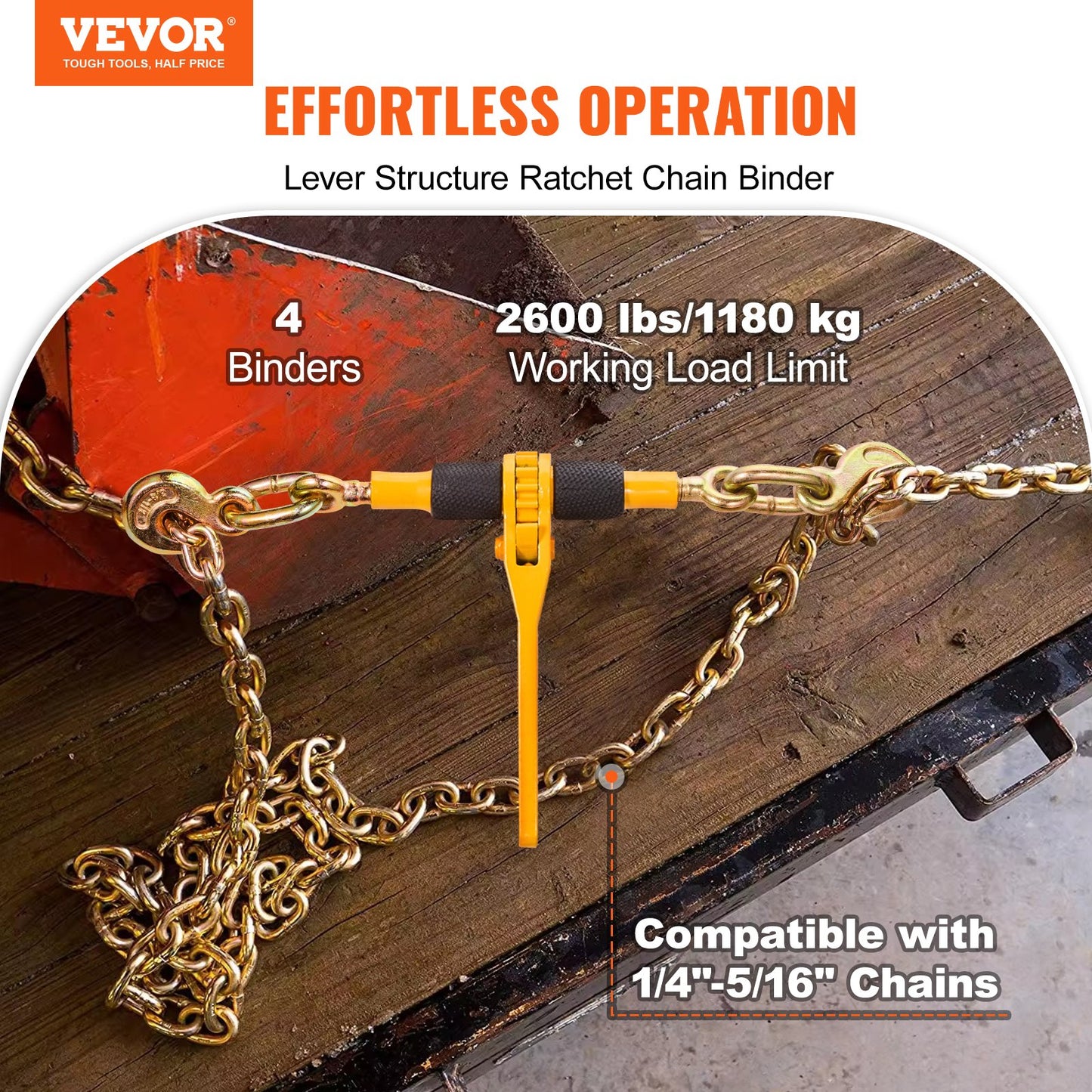 Ratchet Load Binder Chain Tie Down Strap 2600 lbs Heavy Duty 4 Pack - Yellow