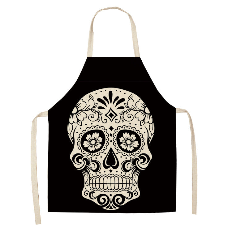 Cotton and Linen Skull Apron - Modern Kitchen Cooking Tool, 68x55cm