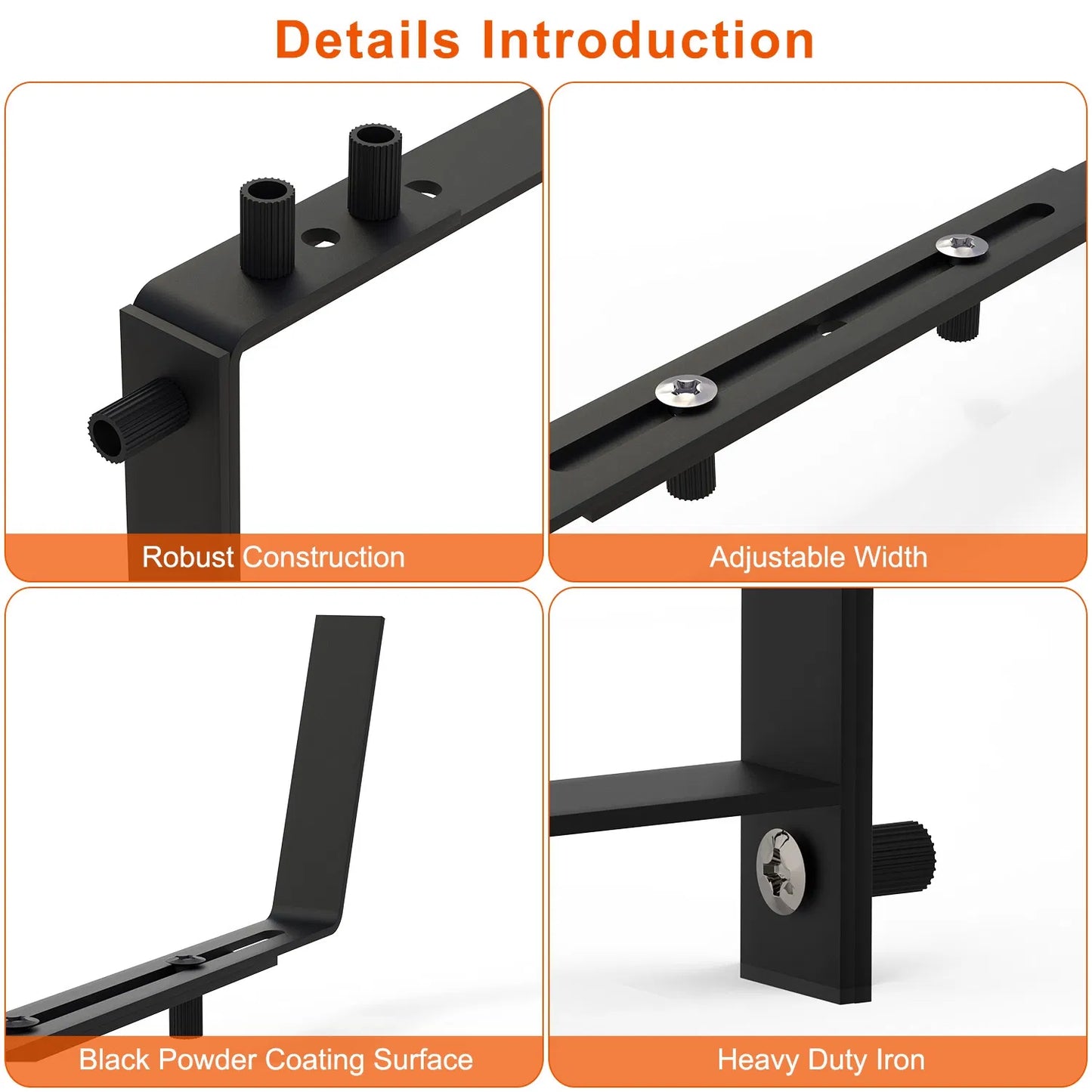 Adjustable Window Planter Bracket - No-Drill Wall-Mounted Flower Holder, Rustproof Iron, Black