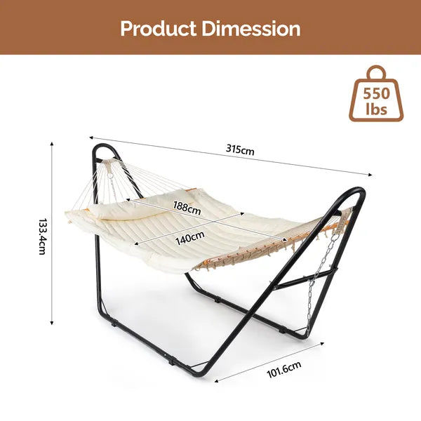 Hammock With Stand, Double-Barrel Bed, Heavy Duty Adjustable Set For