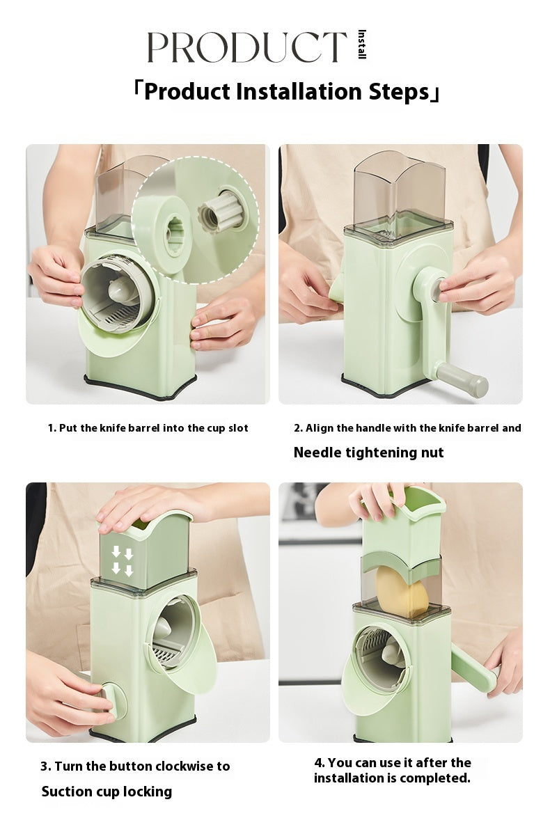 Multi-functional Hand Guard Kitchen Drum Shredder - Green Manual Vegetable Cutter