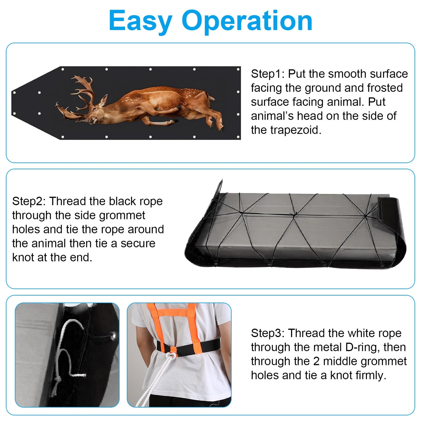 Deer Drag Sled with Harness and Ropes for Hunting & Hauling