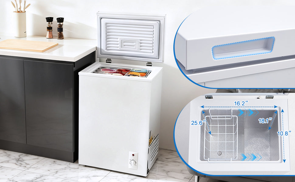3.5 Cu.Ft Small Chest Freezer Compact Deep With 7-Level Temperature