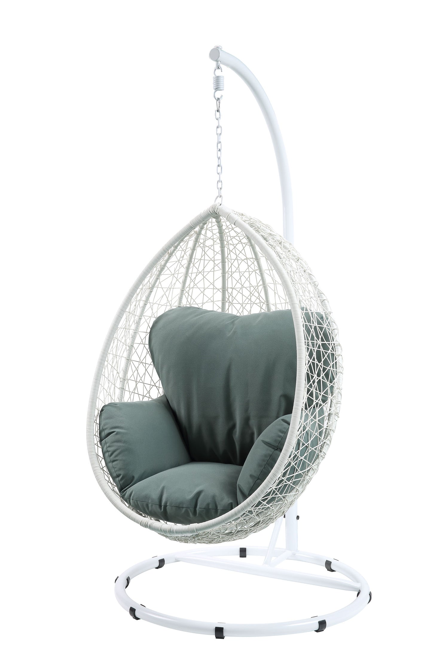 Simona Green Fabric & White Wicker Hanging Chair with Stand