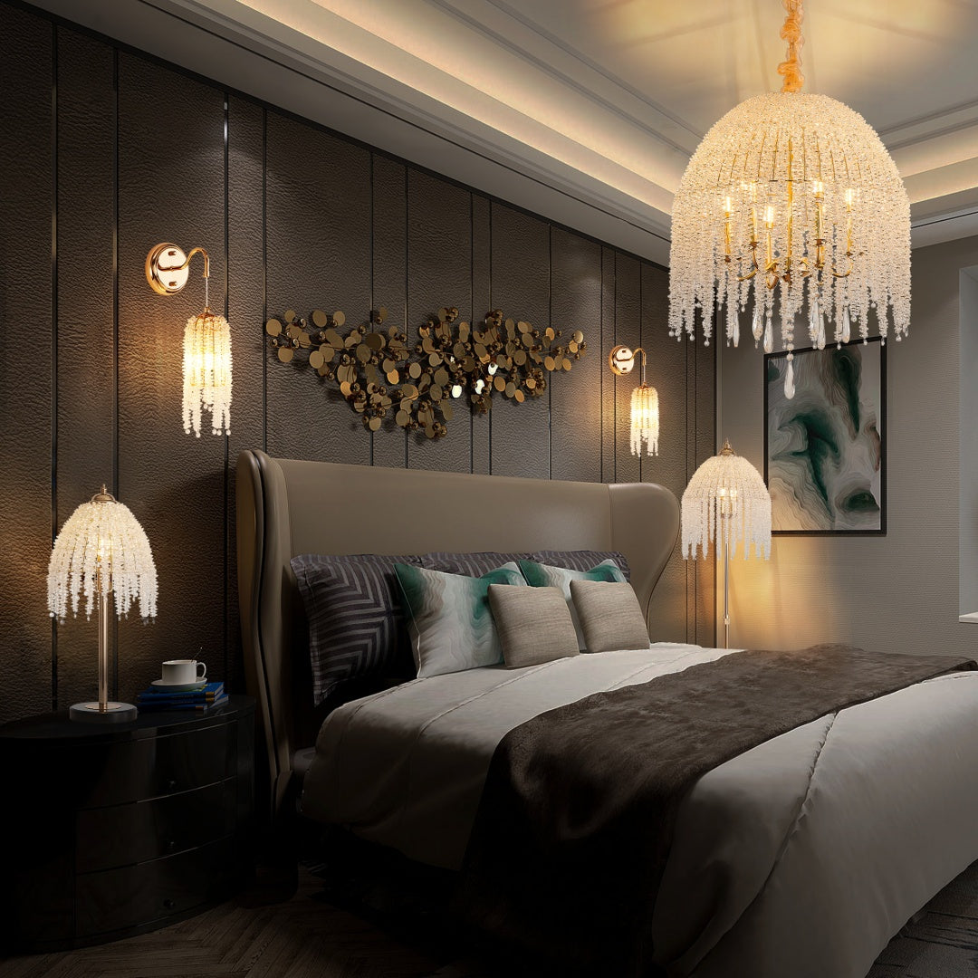 Elegant Crystal Floor Lamp - Vintage Waterfall Design with Marble Base