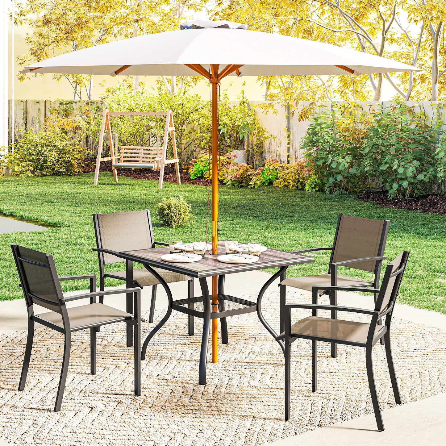 37" Square Outdoor Dining Table for 4 with Umbrella Hole - Gray