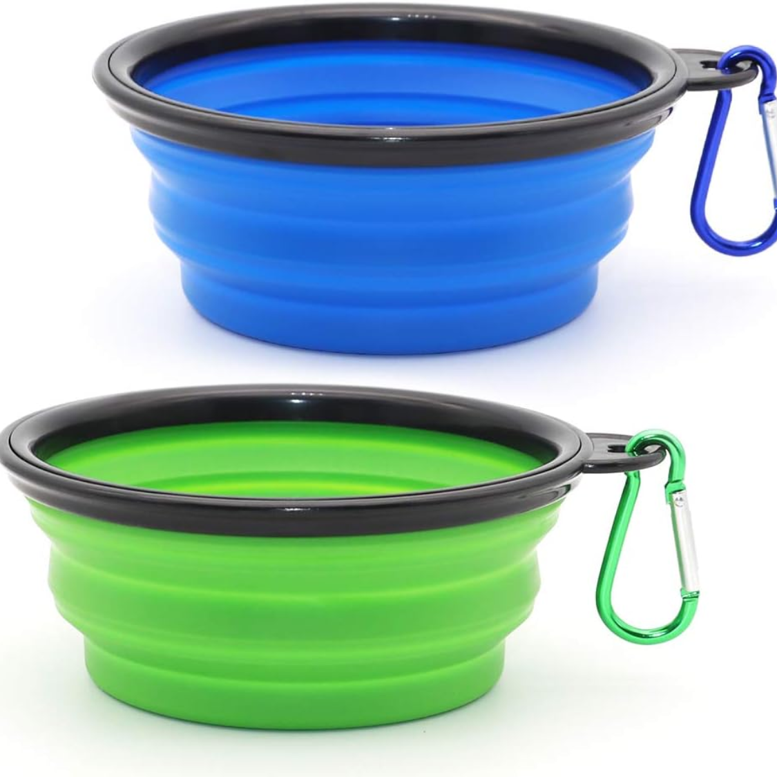 Collapsible Pet Bowl Set for Dogs and Cats - Travel Water & Food Bowls with Carabiners - Multicolor 2 Pack