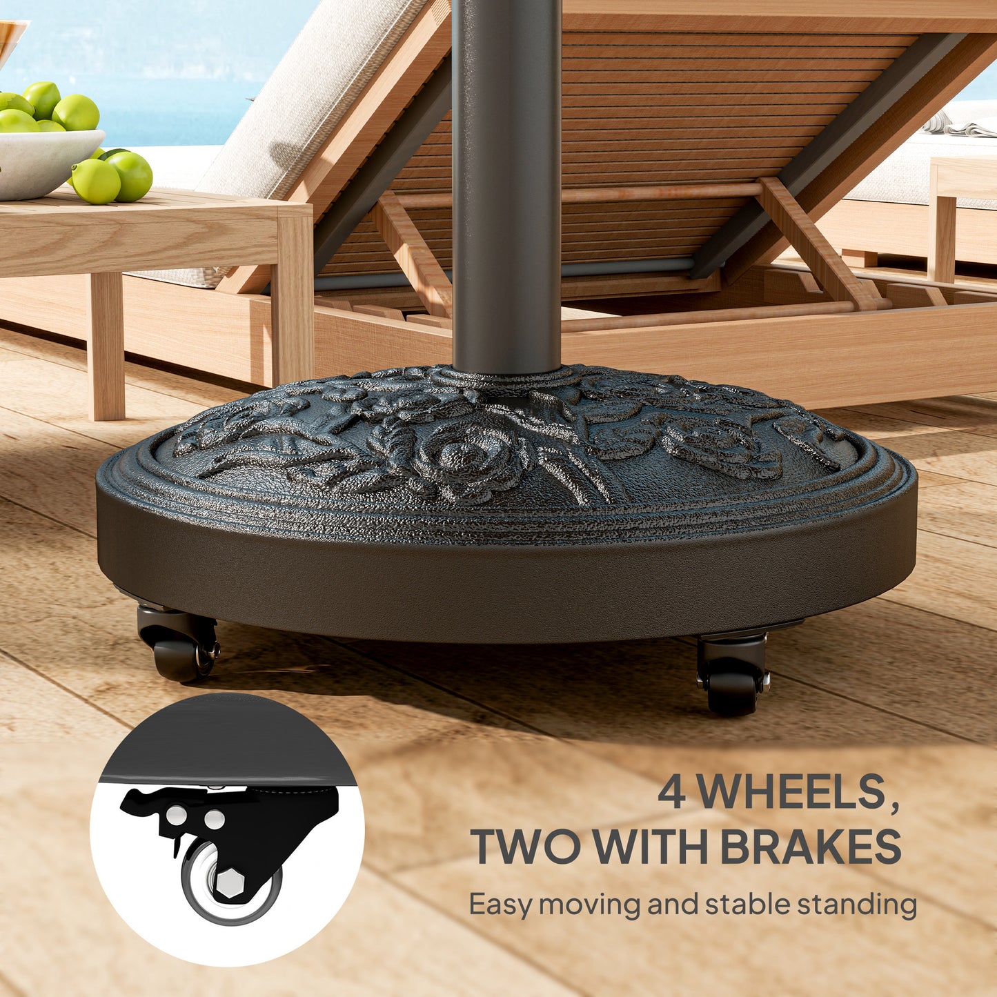 Outdoor Umbrella Base with Wheels - 46 lbs Resin Stand for 1.3" to 1.9" Poles - Black