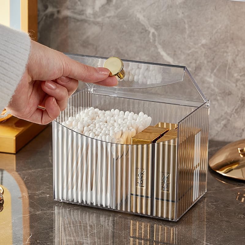 2-Grid Cotton Swab & Pad Dispenser Organizer with Flip-Top Lid