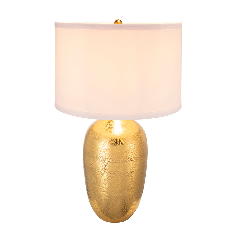 D18x31 Round Aluminum Sheet Gold Table Lamp With White Fabric Shade