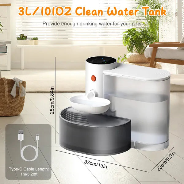 Automatic Pet Water Fountain 3L Cordless Rechargeable Cat & Dog Dispenser with Touch Control