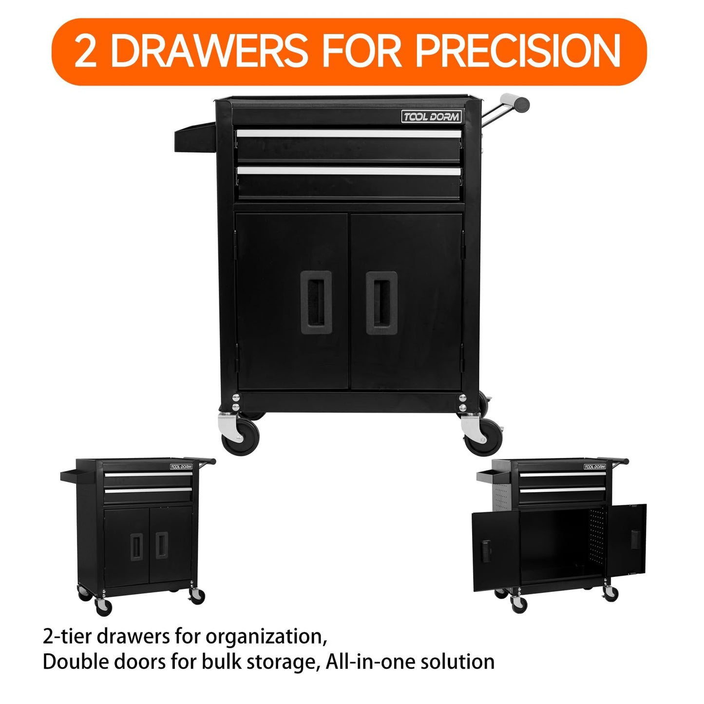 Double-Door Tool Storage Cabinet with 2 Drawers, Heavy-Duty Steel, Lockable Doors