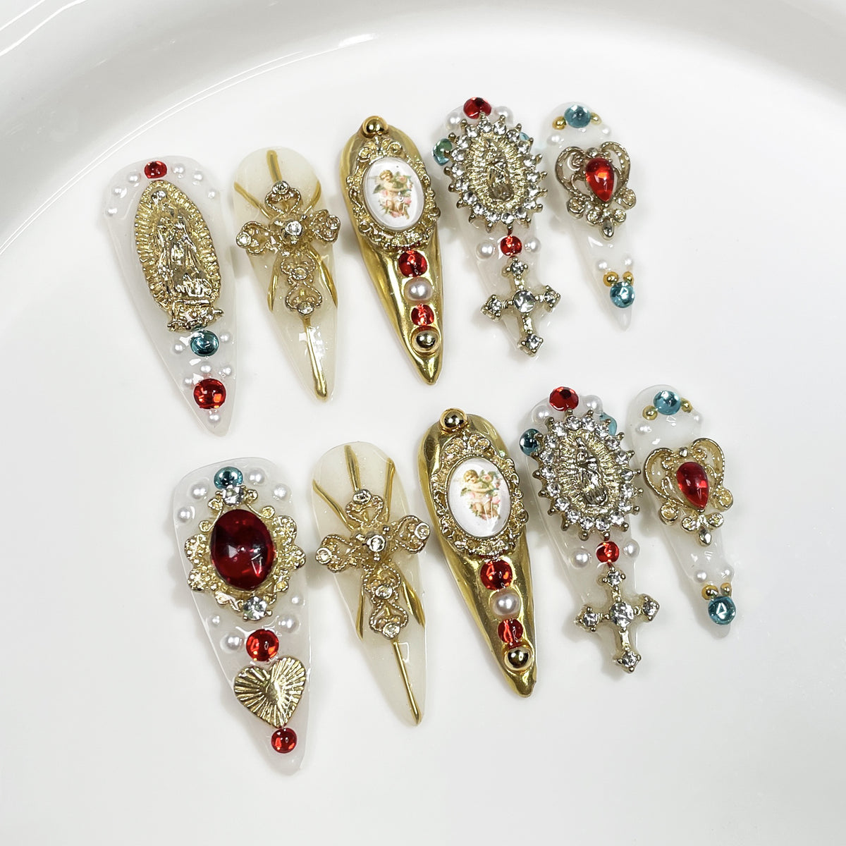 Retro Religious Nail Stickers Long Tip Nail Art Decals for Manicure