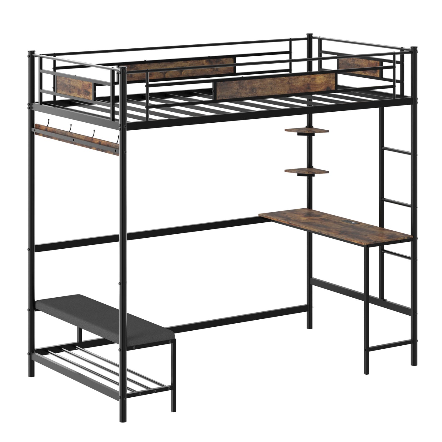 Loft Bed Frame with Desk & Storage - Twin Metal Design