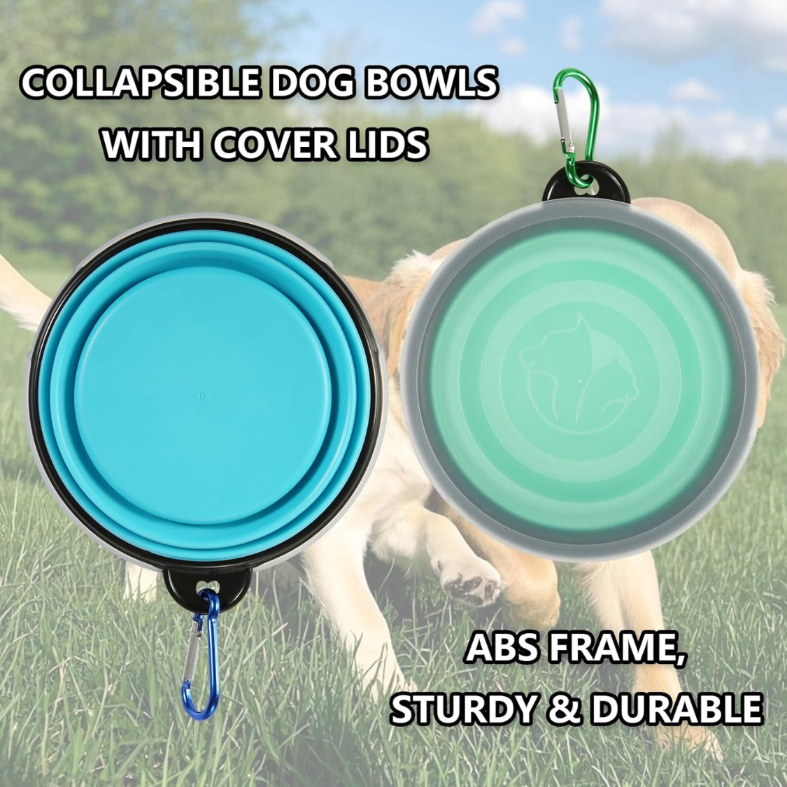 Portable Collapsible Dog & Cat Travel Water Bowl with Cover Lids - 3 Sizes