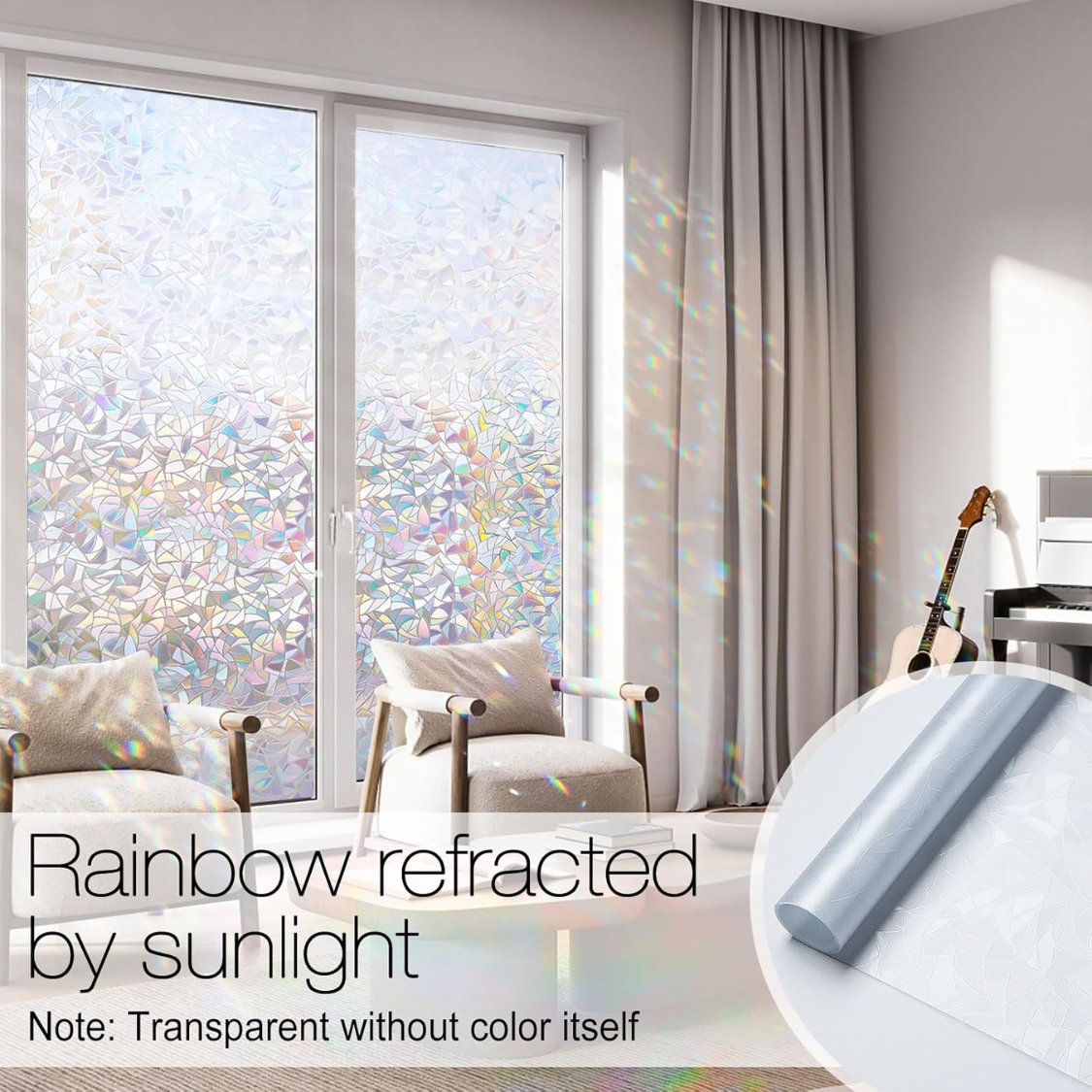 Rainbow Window Privacy Film - 3D Static Cling Decorative Tint