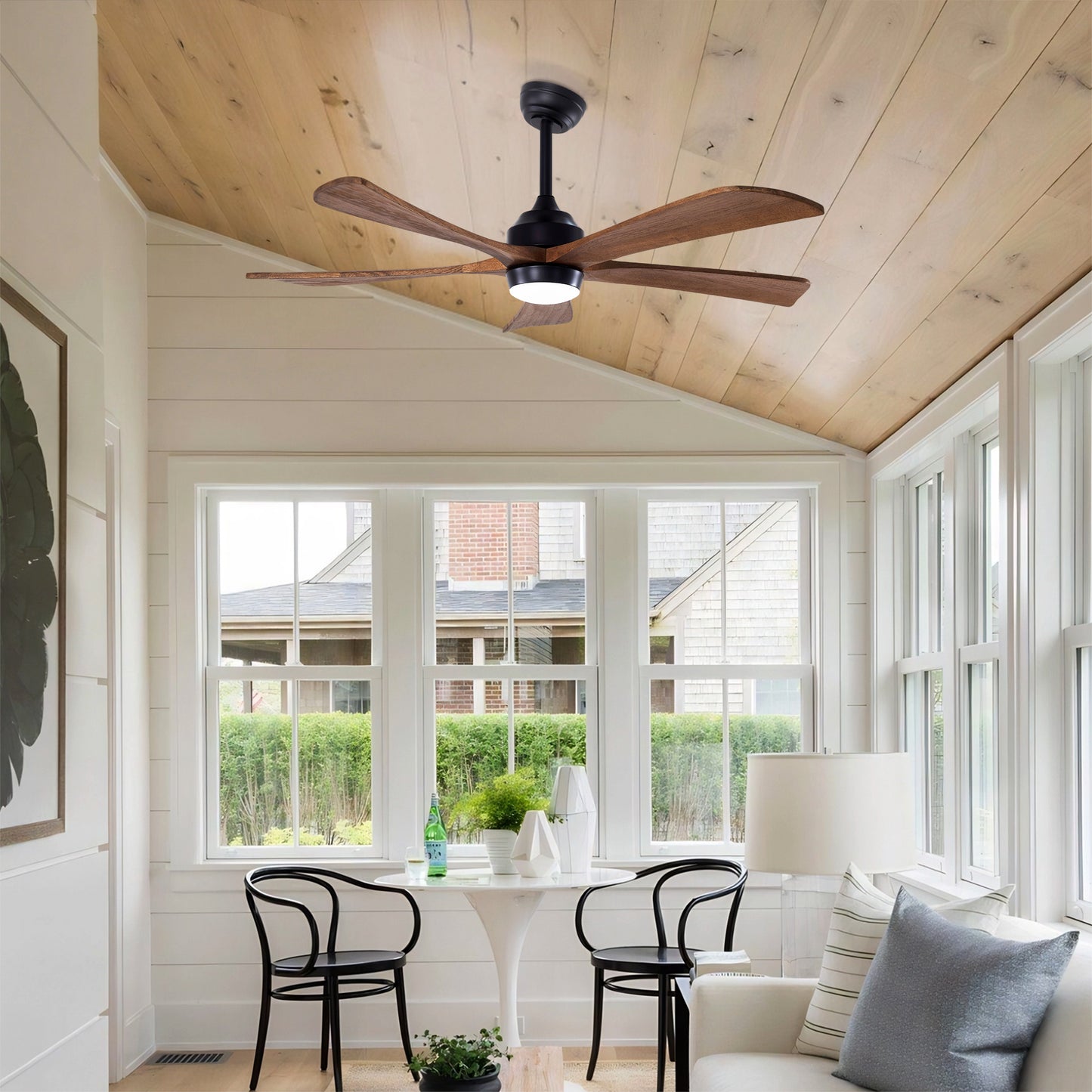 52-Inch Solid Wood Blades Ceiling Fan with Lights and Remote Control - Matte Black
