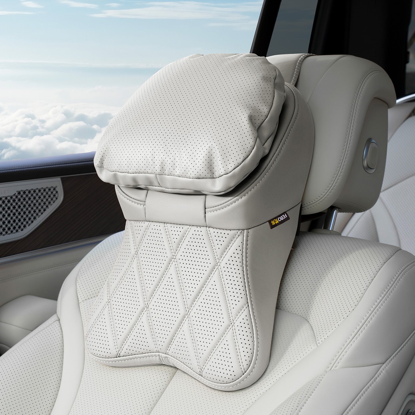 Car Leather Headrest Pillow Lumbar Support Cushion - Stain-Resistant Memory Foam