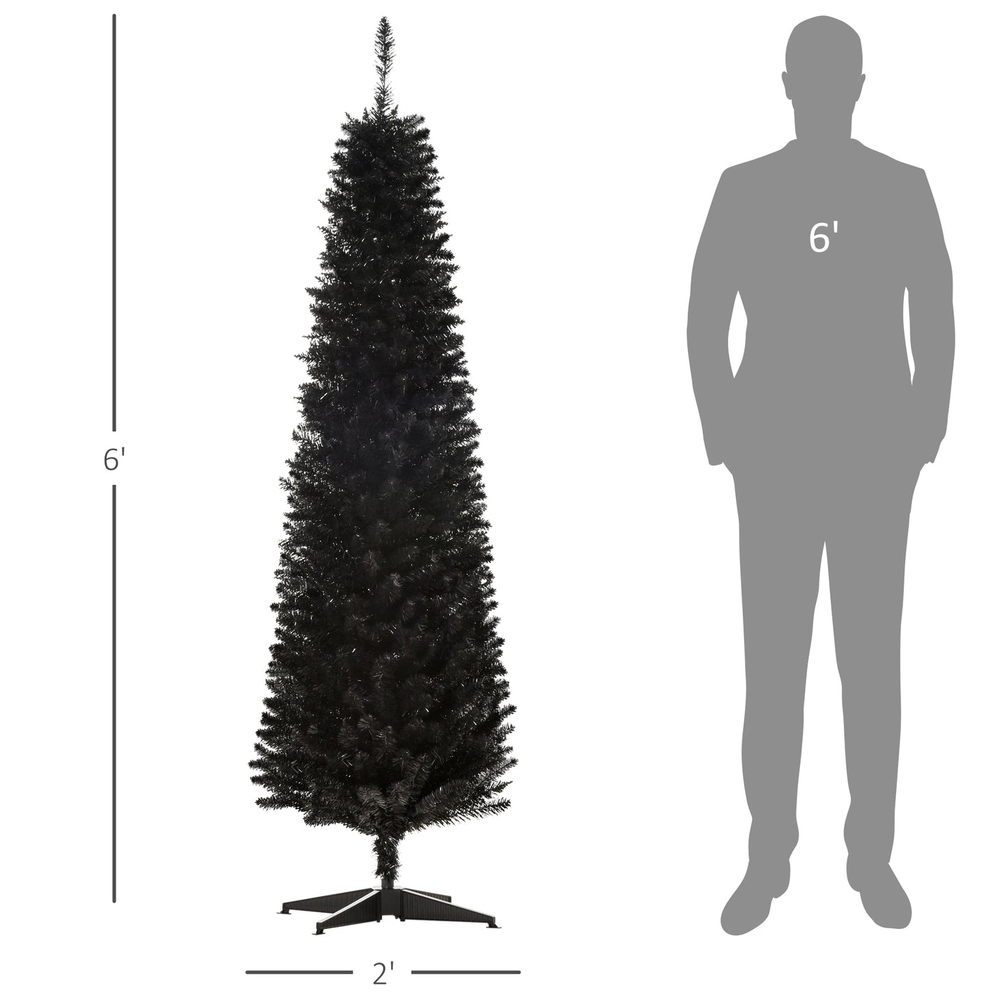 6ft Slim Black Artificial Christmas Tree with 390 Branch Tips