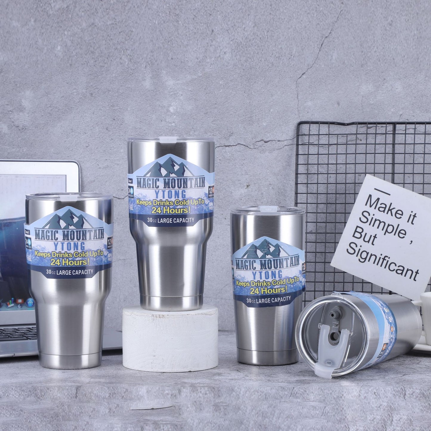Large Capacity Stainless Steel Travel Insulated Car Mug with Straw & Brush