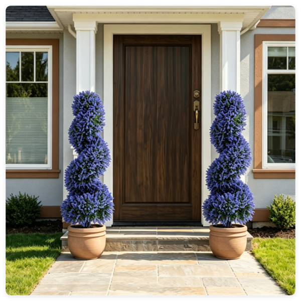 2 Pack Lifelike Faux Spiral Lavender Shrubs - Indoor & Outdoor Decoration