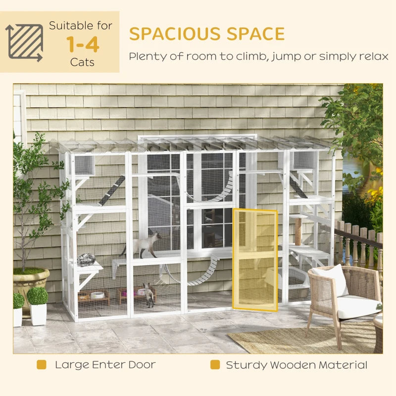 Large Outdoor Cat Window Box with Shelves & Bridges - Weather-Resistant Pet Enclosure