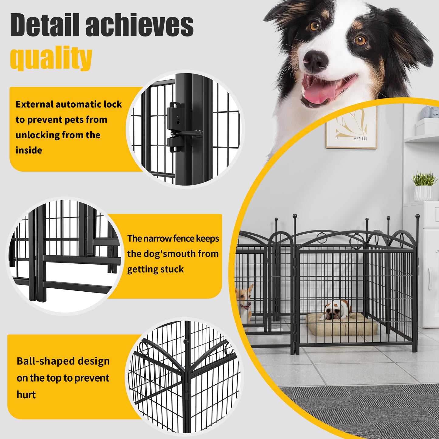 Indoor/Outdoor 24 Inch Dog Playpen - Heavy Duty Metal Pet Fence with Doors