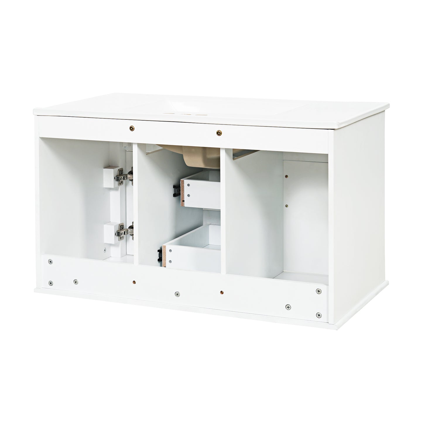 36-Inch Wall-Mounted Bathroom Vanity with Ceramic Sink - White