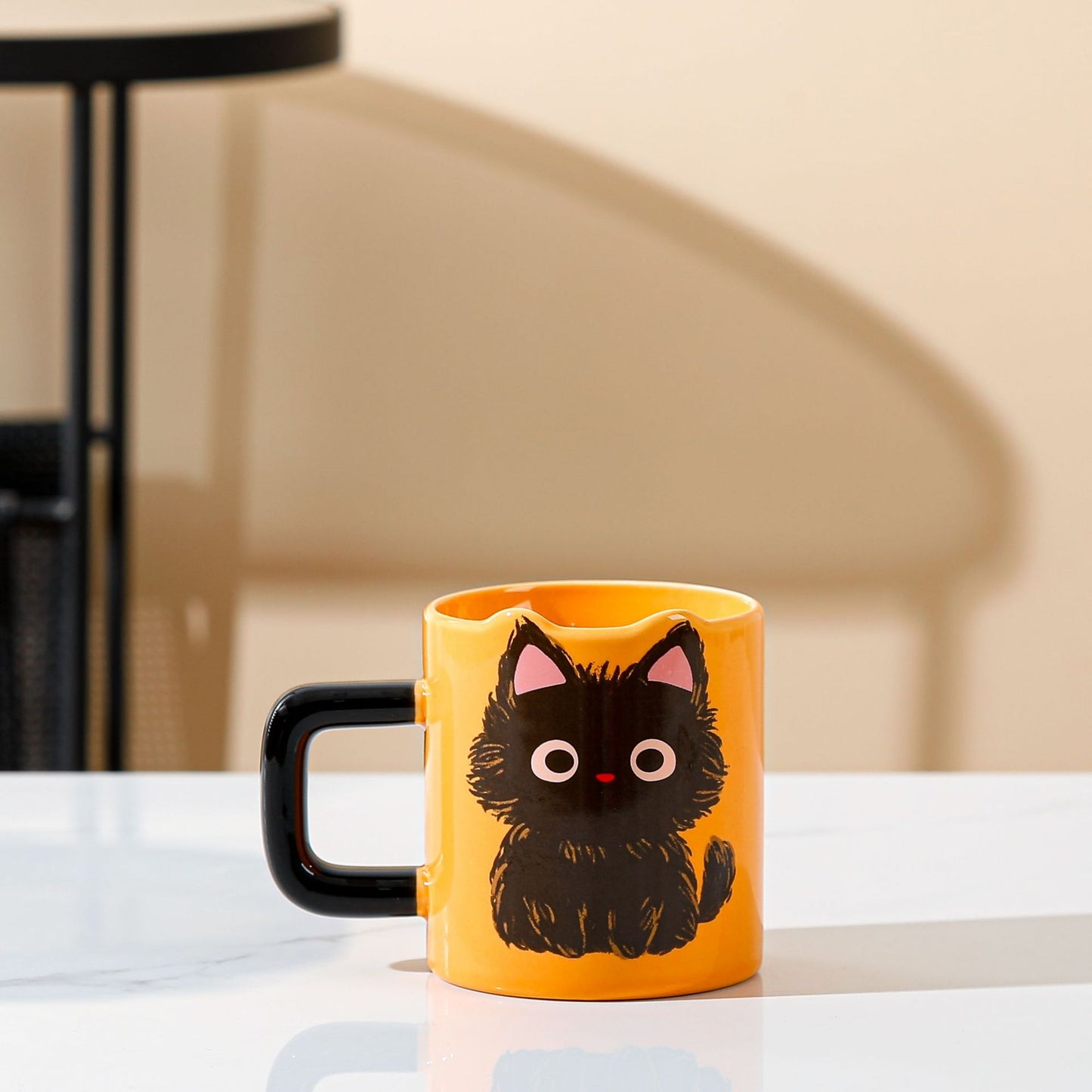 Cute Black Cat Mug with Lid and Spoon - Ceramic Drinkware Set