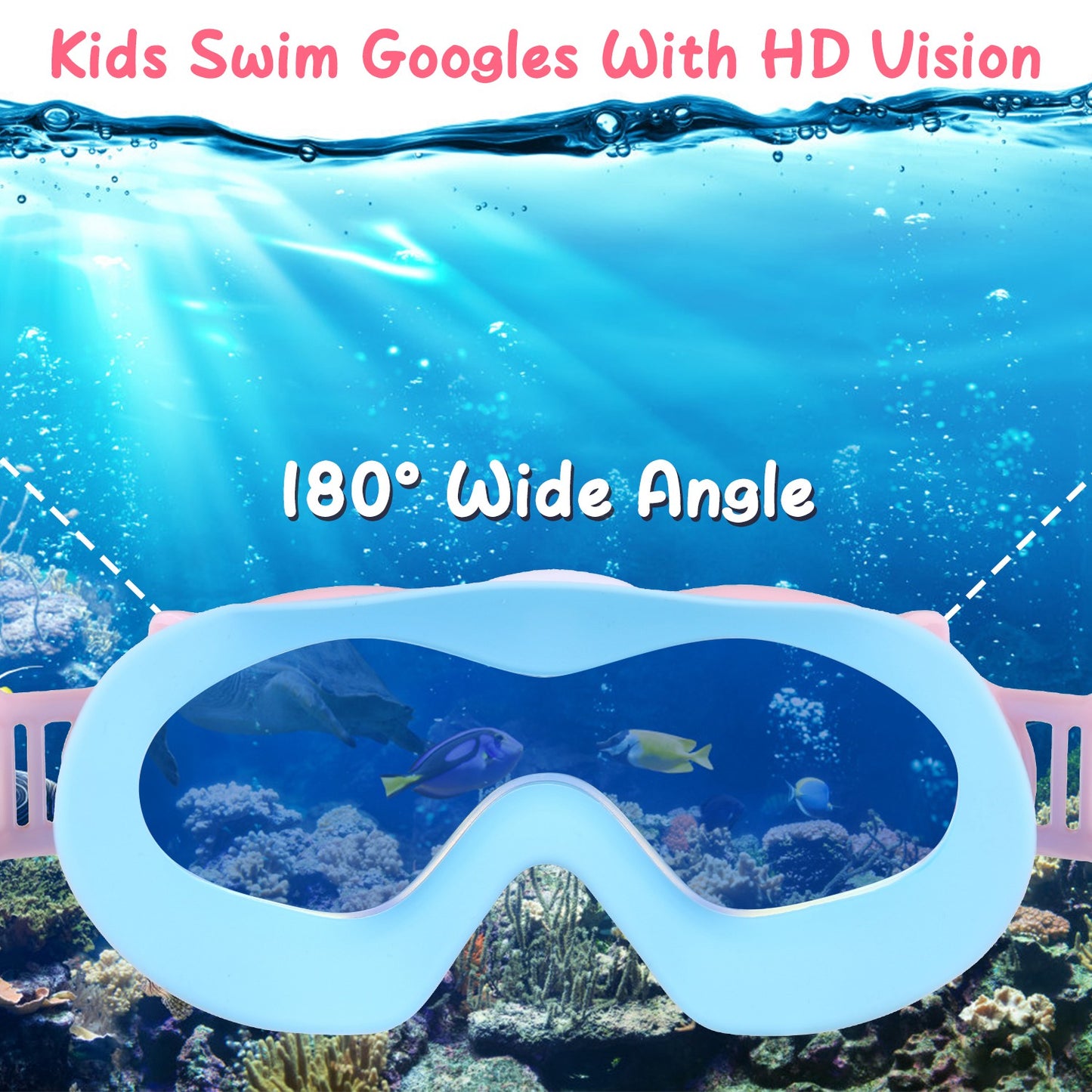Kids Swim Goggles with Ear Plugs - UV Protection, Anti-Fog, Leak Proof