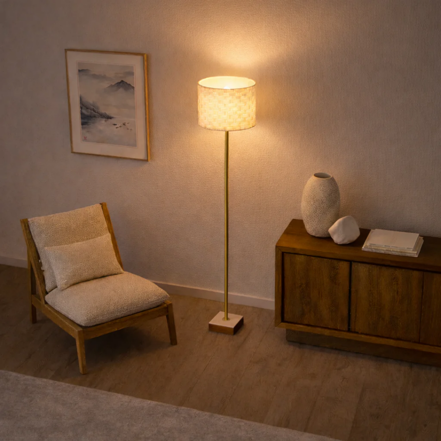 Minimalist Floor Lamp, Slim Standing Light With Neutral Shade For