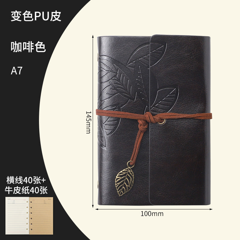 Vintage Travel Notebook - Loose Leaf Diary with Imitation Leather Cover