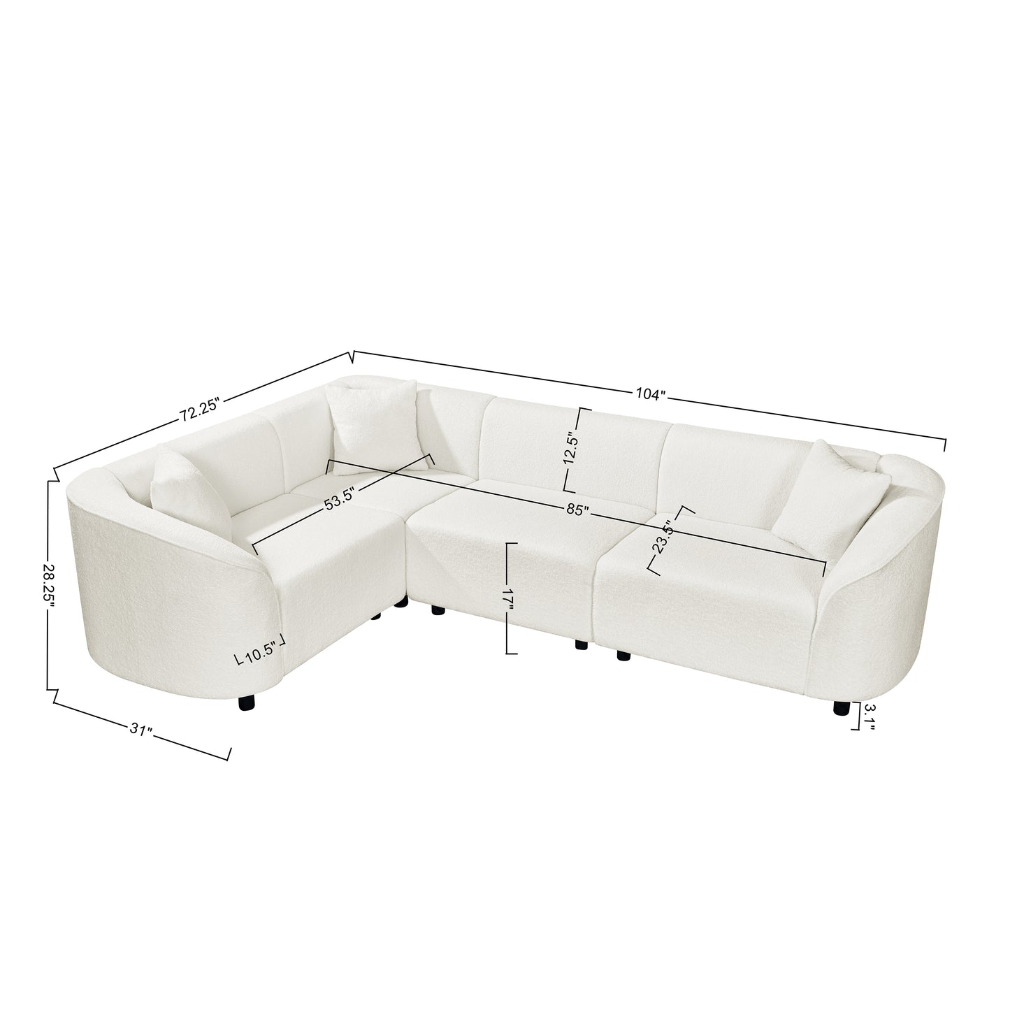 104 L-Shaped Curved Contemporary Sectional Sofa In Beige Plush