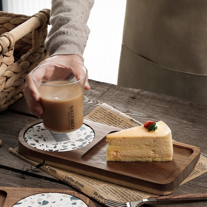 Japanese-Style Solid Wood Water Cup Storage Tray Vintage Bread Plate