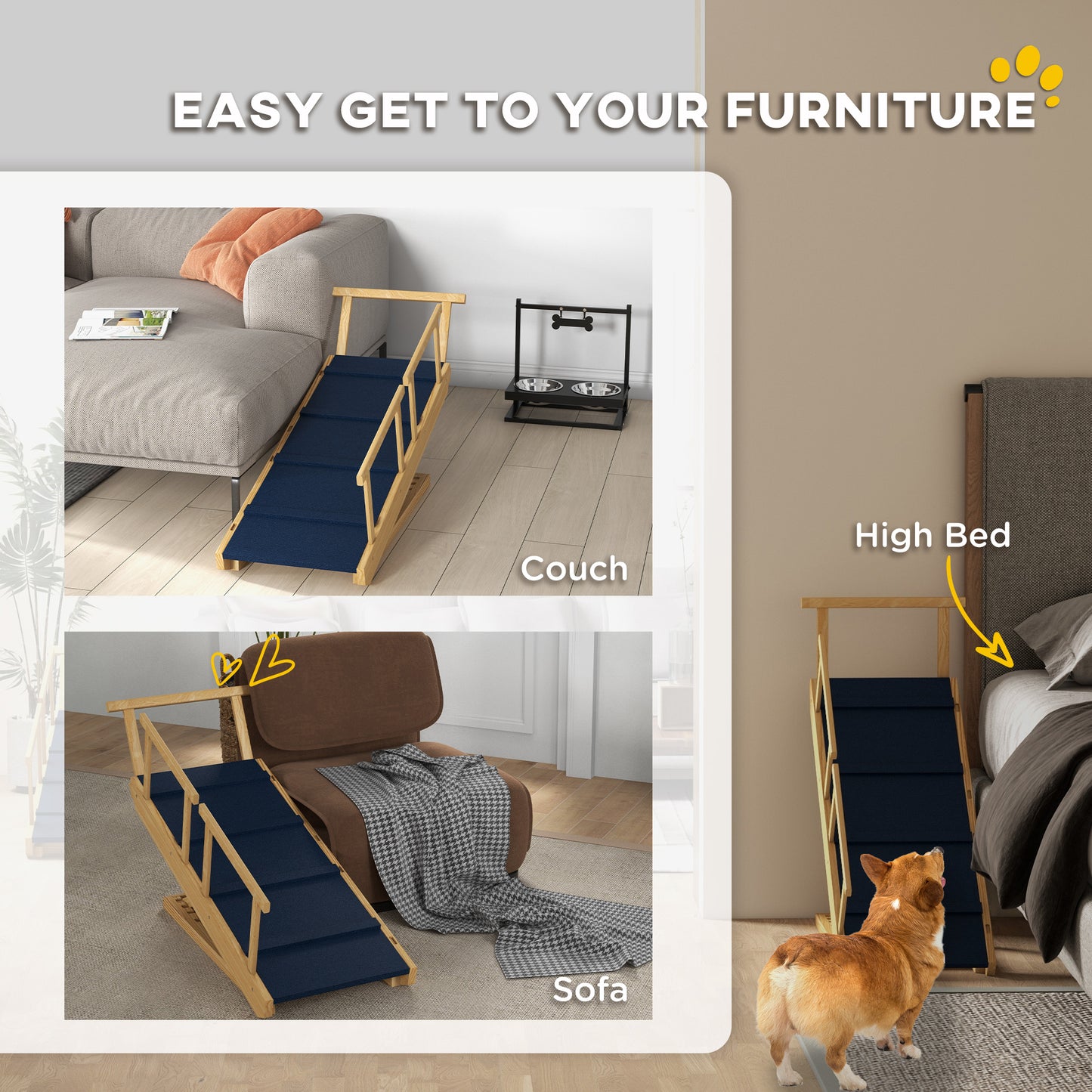 Adjustable Foldable Dog Ramp with Non-Slip Mat for Small to Large Dogs