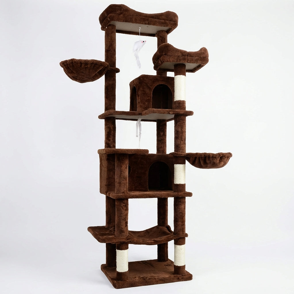 Tall Multi-Level Cat Tree with Hammocks & Scratching Posts - Brown 68in