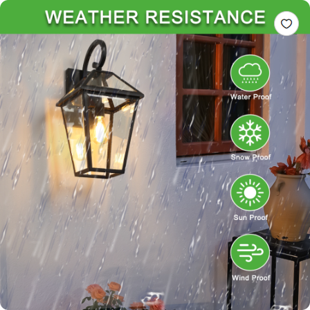 Outdoor Wall Lantern Light 21 Inch Black Metal & Clear Glass Sconce - Porch Patio Garden Lighting - Bulb Not Included