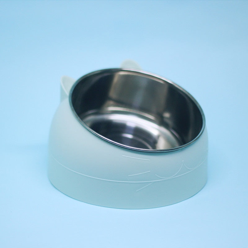 Stainless Steel Double Pet Food Bowl with Oblique Mouth for Cats and Dogs