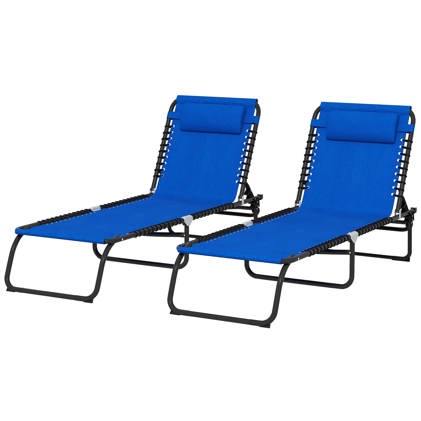 2 Folding Chaise Lounge Pool Chairs with 4-Position Recline - Blue