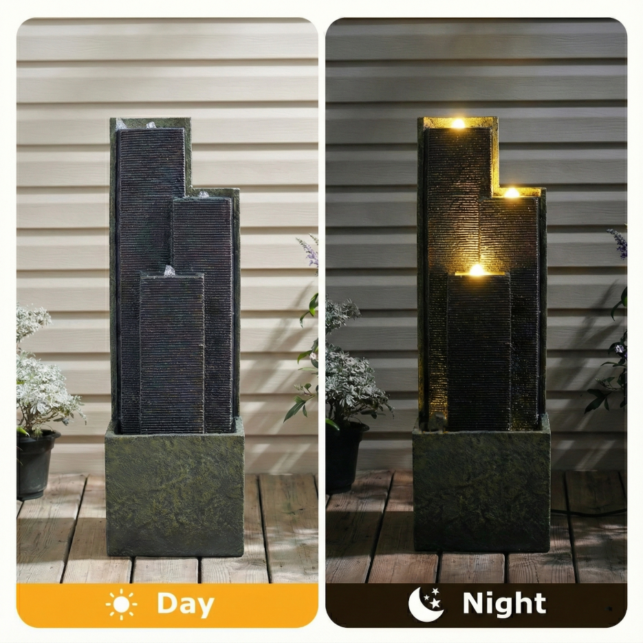 39-inch Outdoor Water Fountain with LED Lights - Garden Patio Lawn Decor