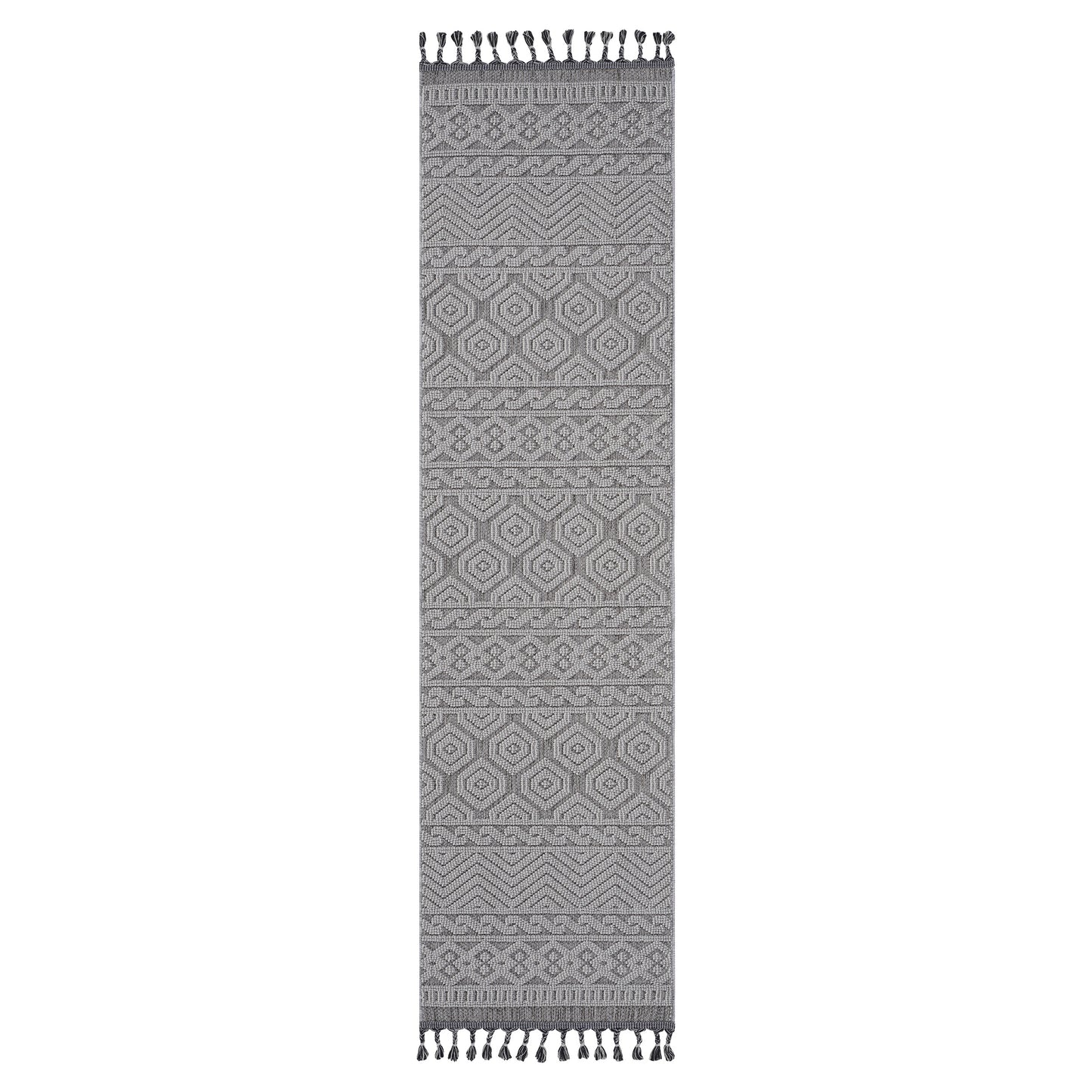 Guros 2X8 Grey White Geometric Indoor Outdoor Runner Rug