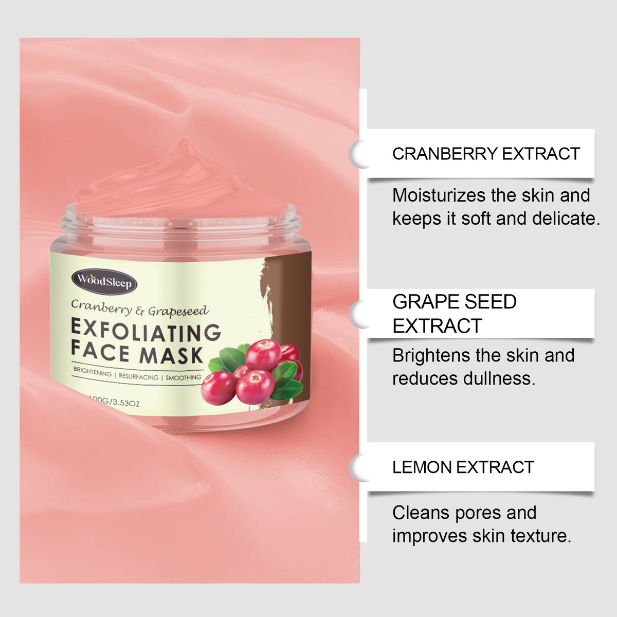 Cranberry Exfoliating Facial Mask 100g Hydrating & Gentle
