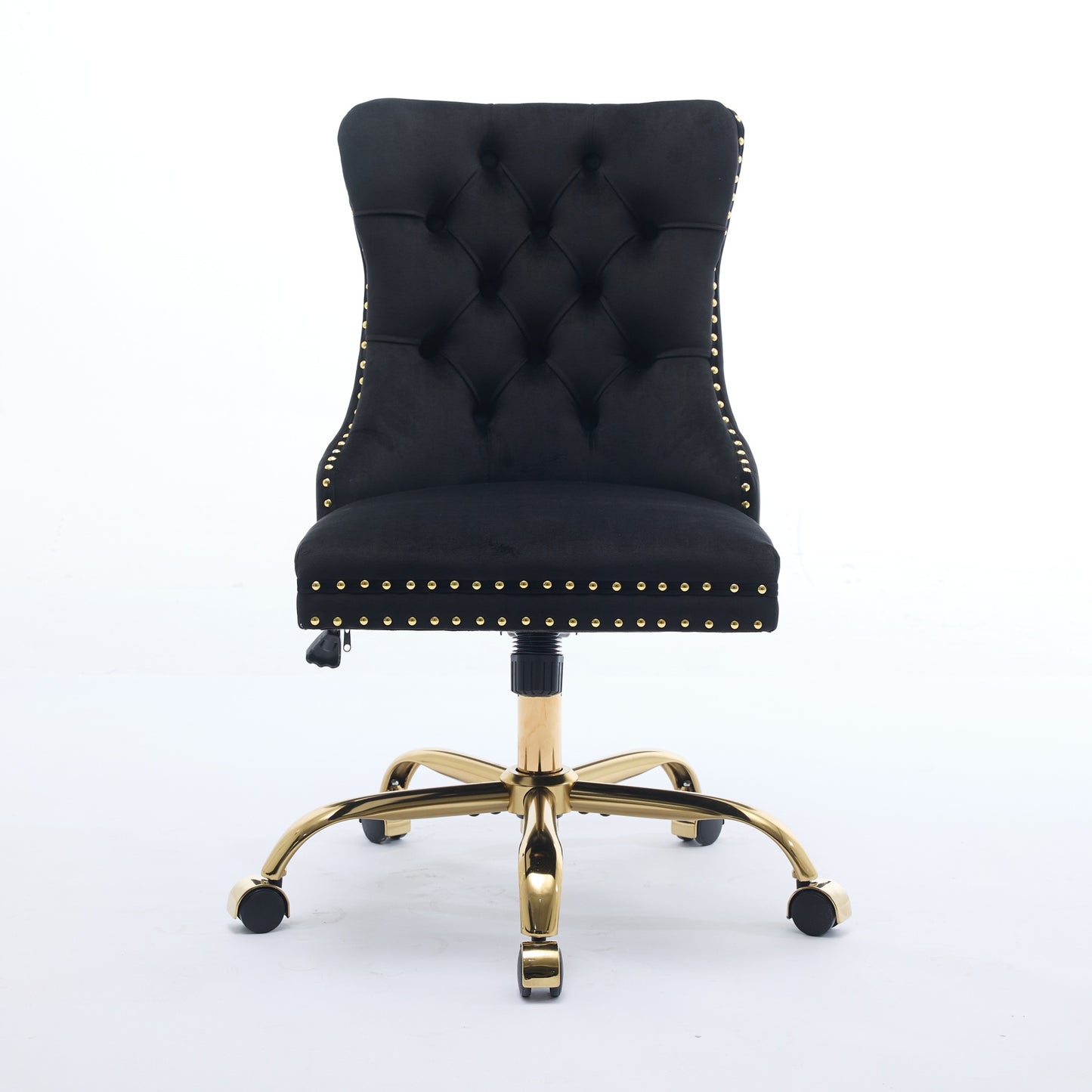 Modern Velvet Upholstered Office Chair with Golden Base - Black