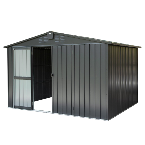 10x8 ft Metal Garden Storage Shed with Lockable Doors - Rustproof Outdoor Cabinet