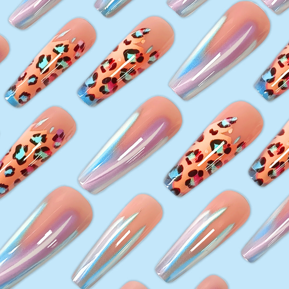 French Gradient Leopard Nail Tips Set - Long, Seamless, Ultra-Thin