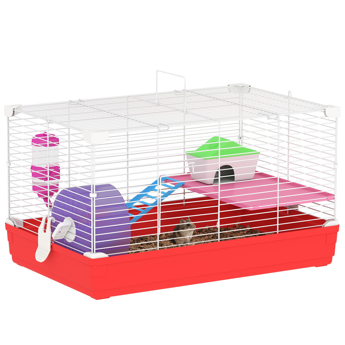 Hamster Cage 18.5 Inch with Exercise Wheel Water Bottle & Habitat - Red